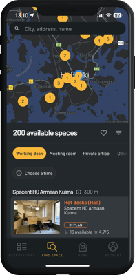 Spacent App - Find Space view Spacent App - Find Space view