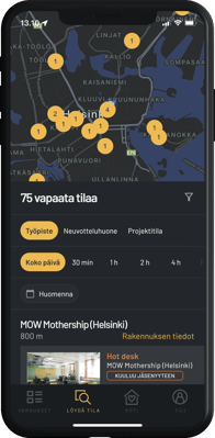 Spacentin sovellus - Löydä Tila näkymä